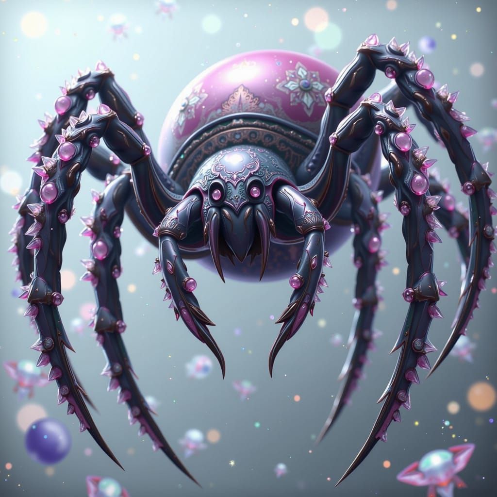 Vibrant 3D Anime Octopus Spider in Mid-Air, Ethereal Glow