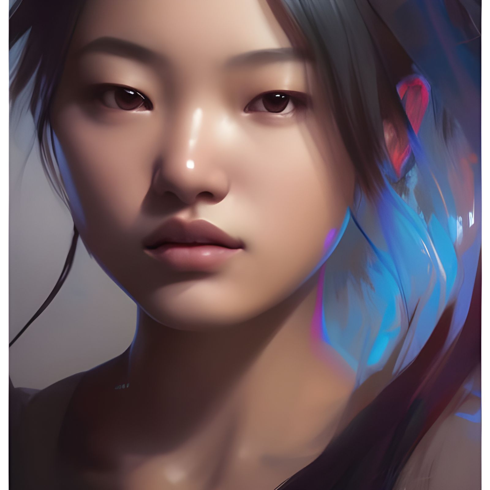 Detailed Portrait of Asian Girl in Art Nouveau Style