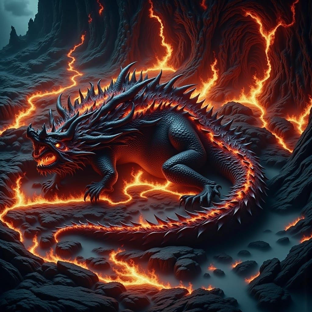 Majestic Onyx Dragon in Dark, Moody Slumber
