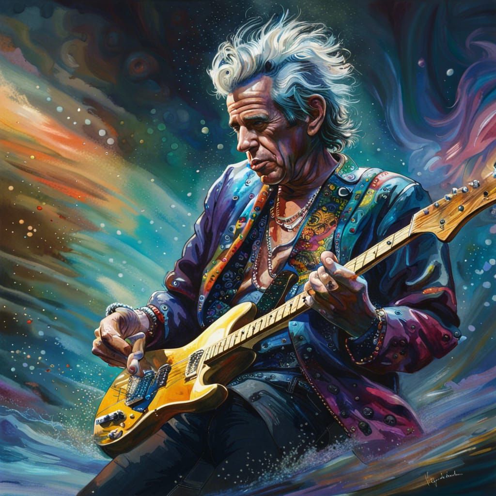Keith Richards Playing Electric Guitar and Feeling the Music