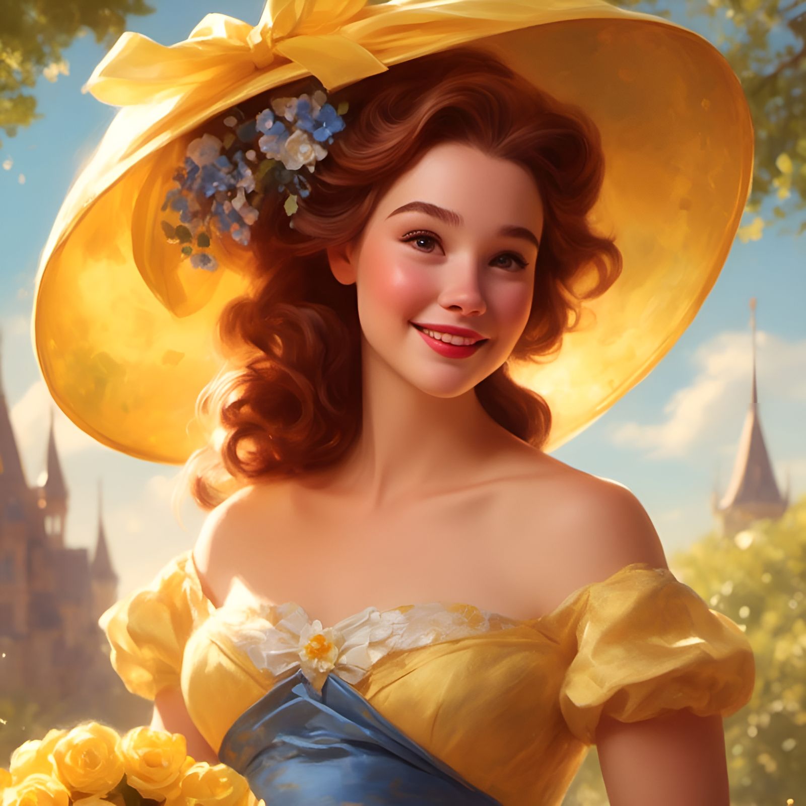 Pregnant Princess Belle Portrait in Pin-Up Style