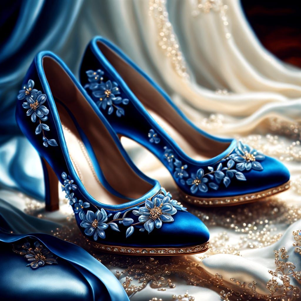 Blue Velvet Shoes with Sparkling Embroidery