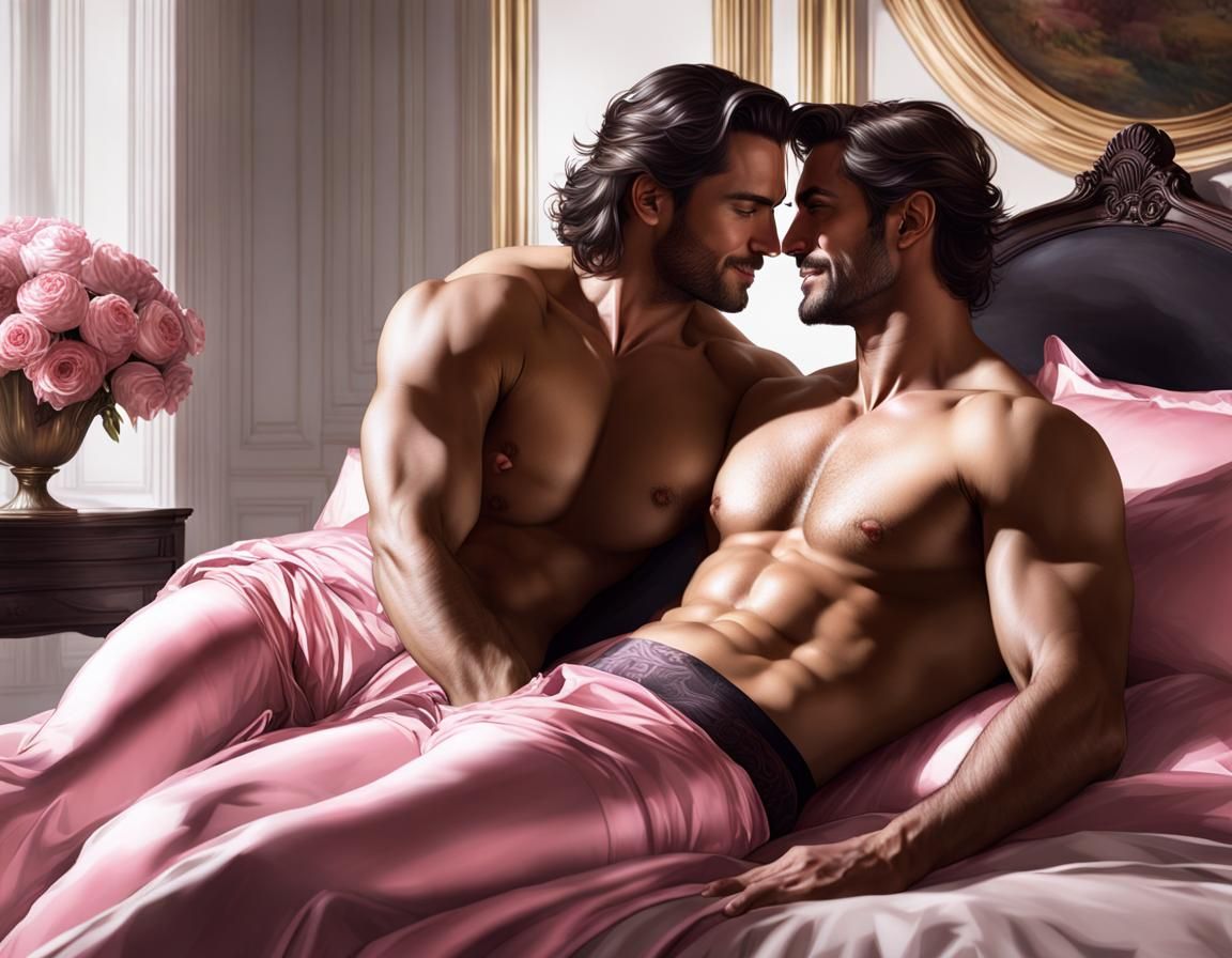 Elegant Bedroom Scene of Two Handsome Men