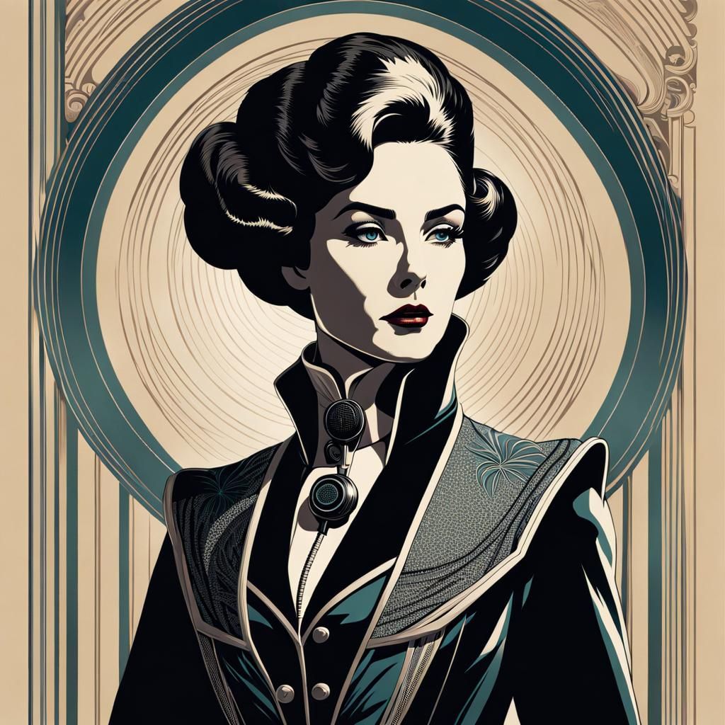 Retro Sci-Fi Singer in Aristocratic Coat Line Art