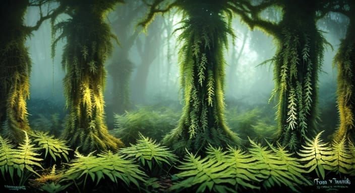 Mystical Angelic Ferns with Shimmering Runes