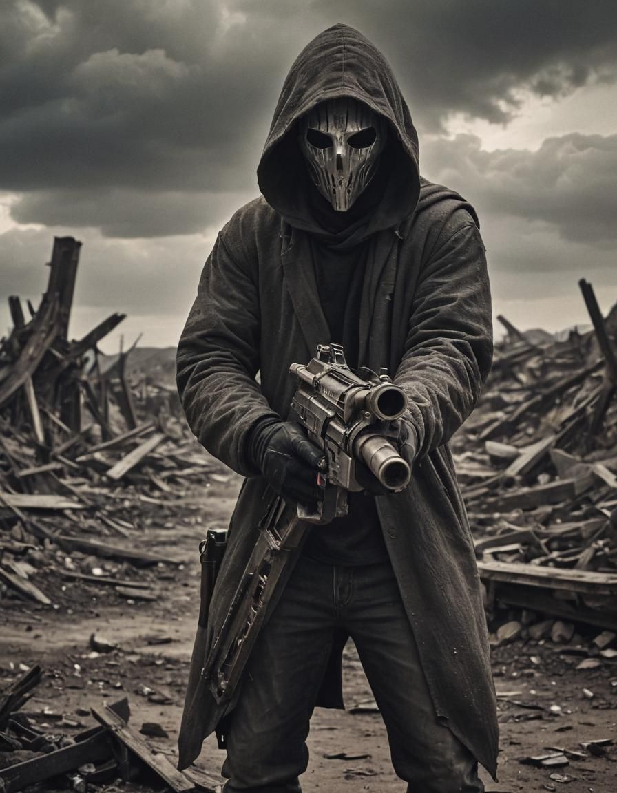 Hooded Elf in Wasteland with Plasma Gun