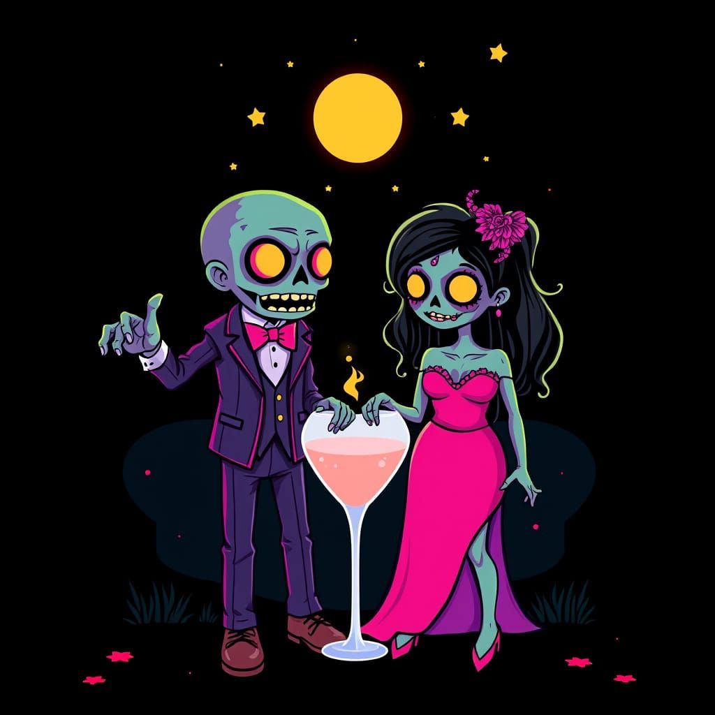 Cute Zombie Couple at Prom Night Pop Art