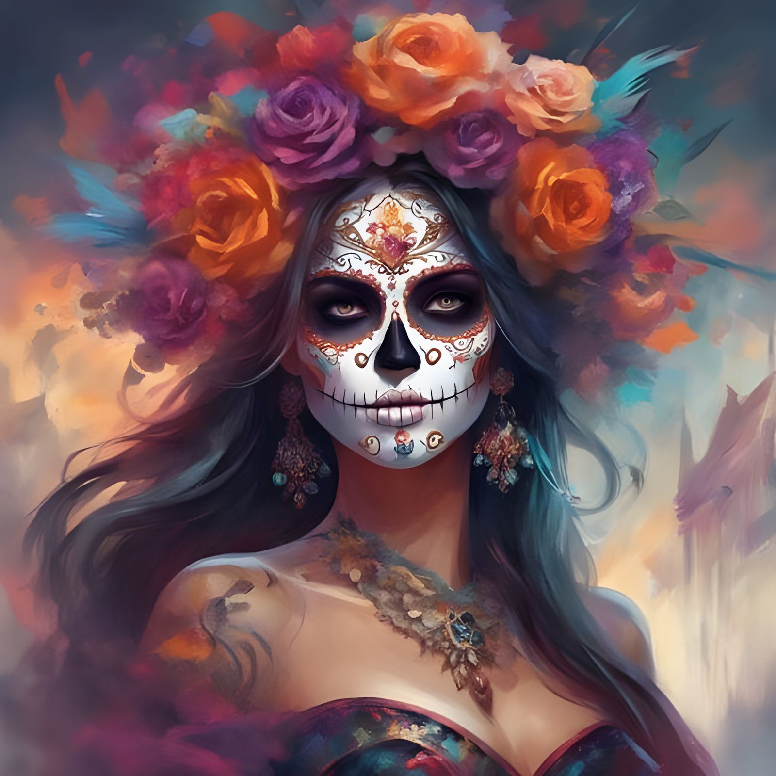 Vibrant Day of the Dead Parade Painting