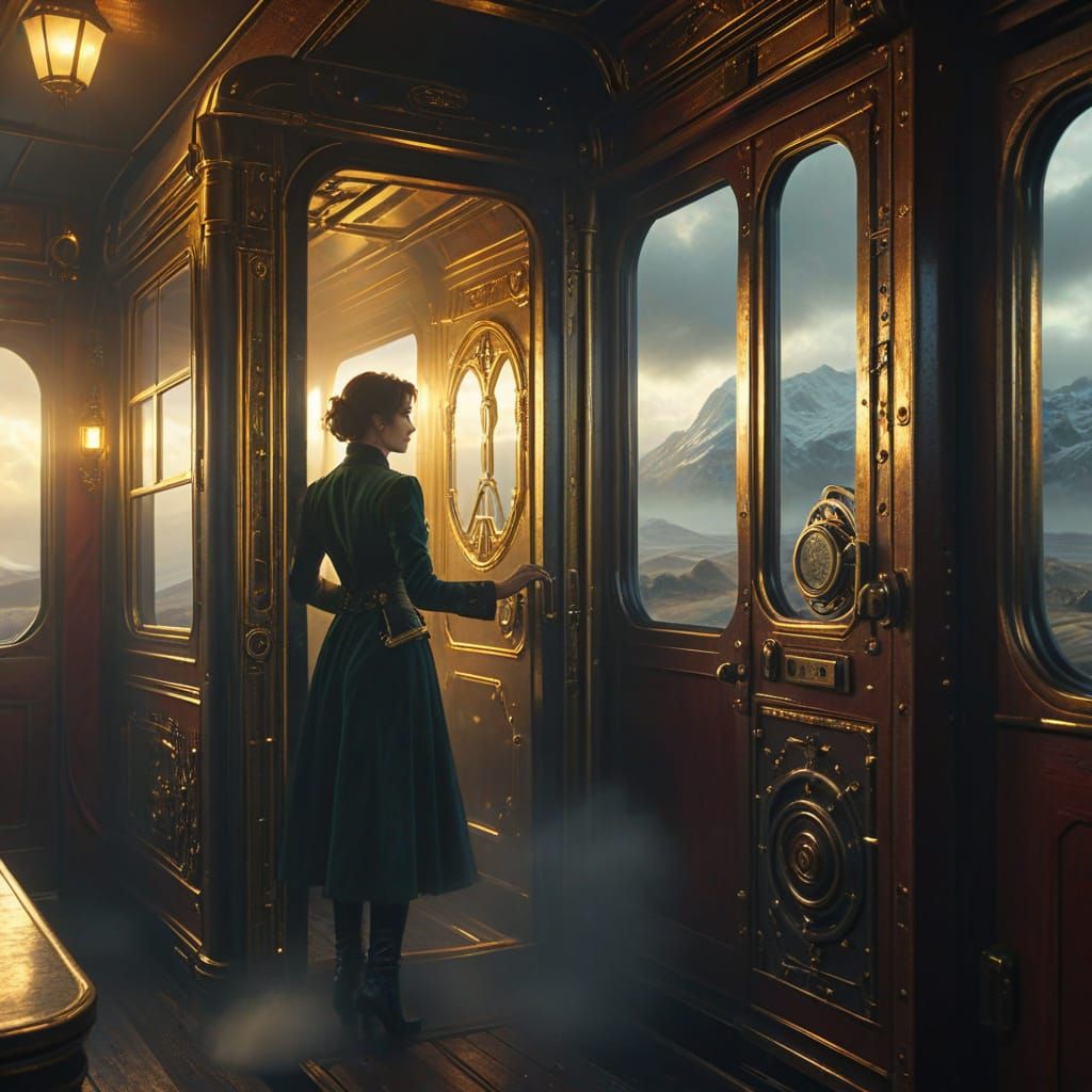 Steampunk Doorway to Cloud Platform with Mechanical Beings