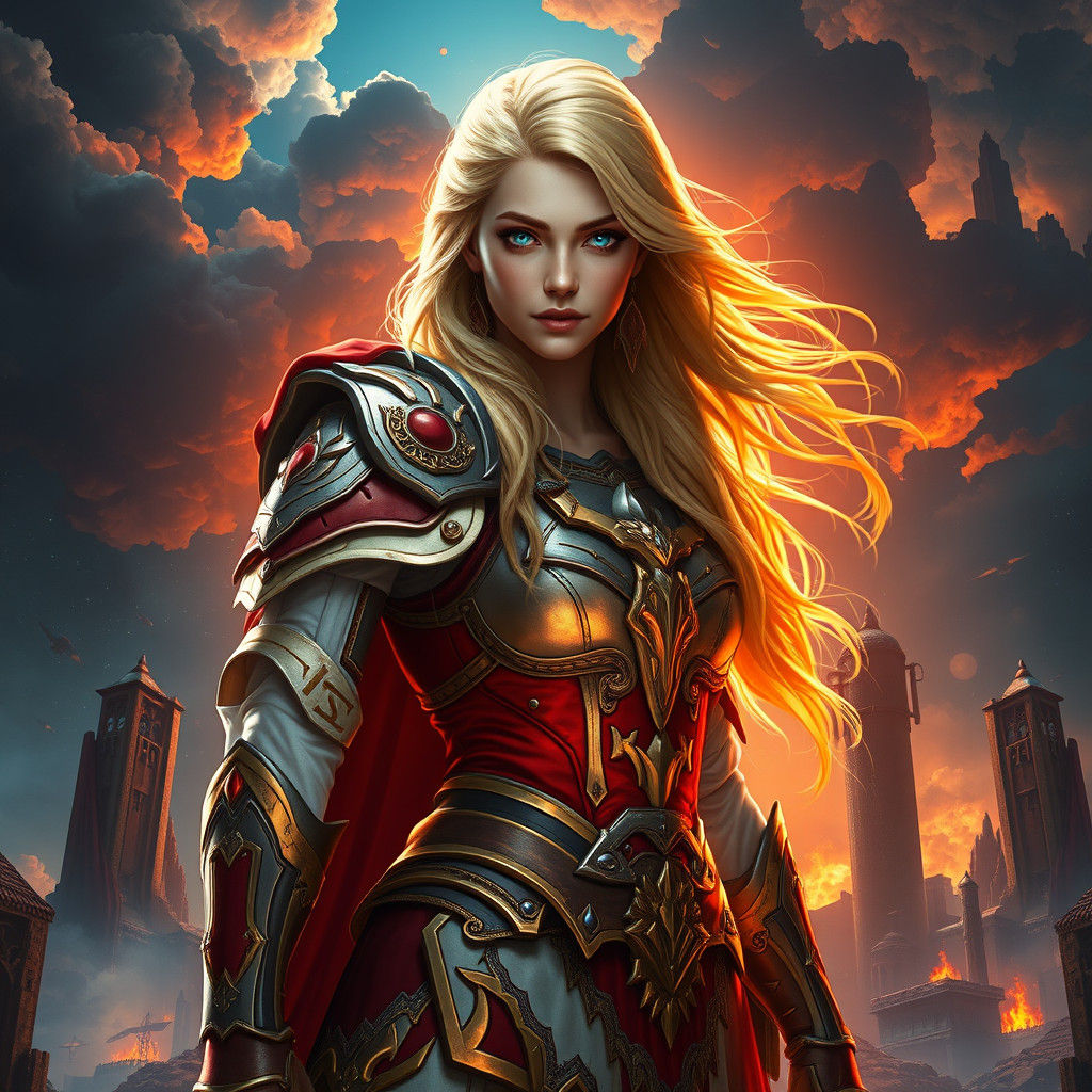 Blonde Warrior in Apocalyptic Landscape, Fantasy Concept Art