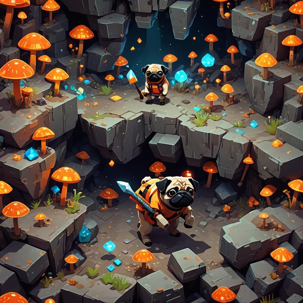 Pug Miner in Minecraft Cave, Unreal Engine 5