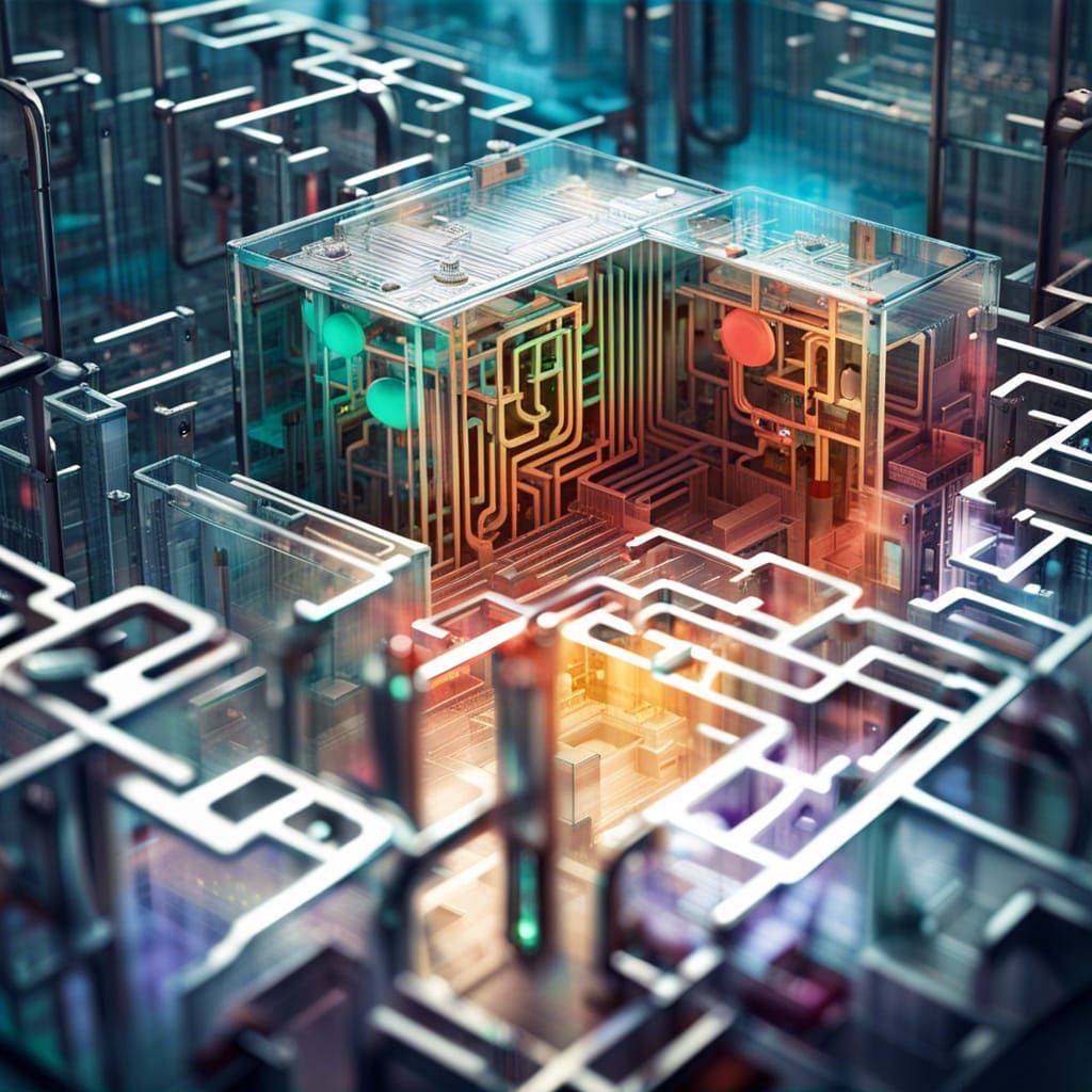 Isometric Transparent Maze with Visible Mechanical Component...