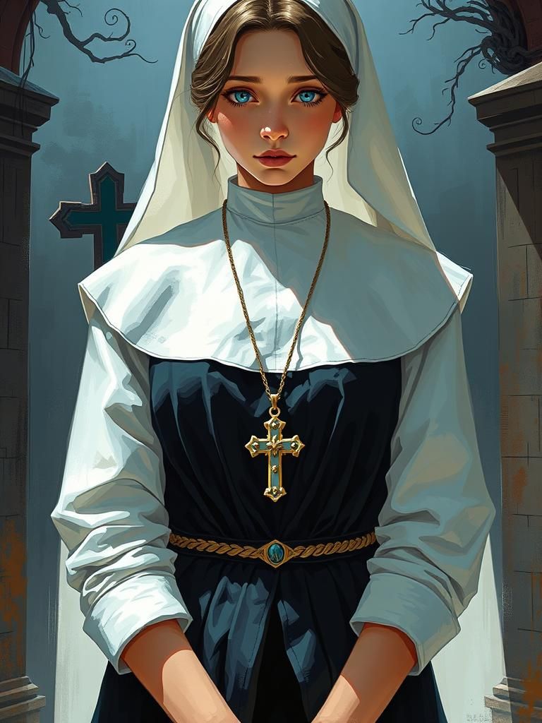 Nun in Cemetery: Splash Art Inspired by Stop-Motion