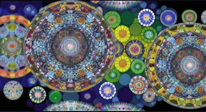 Kaleidoscopic Garden with Flowing River in Psychedelic Style