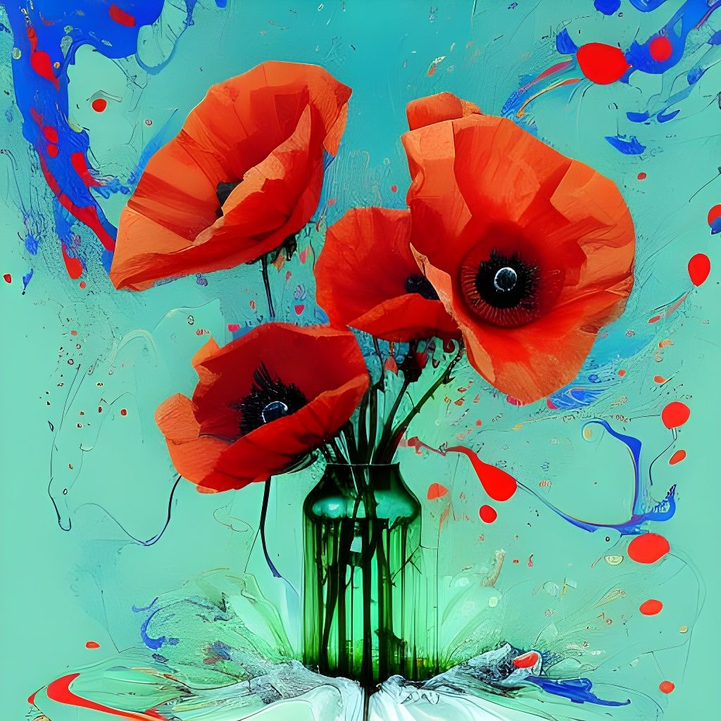 Red Poppies in Vase: Borderlands Style Illustration