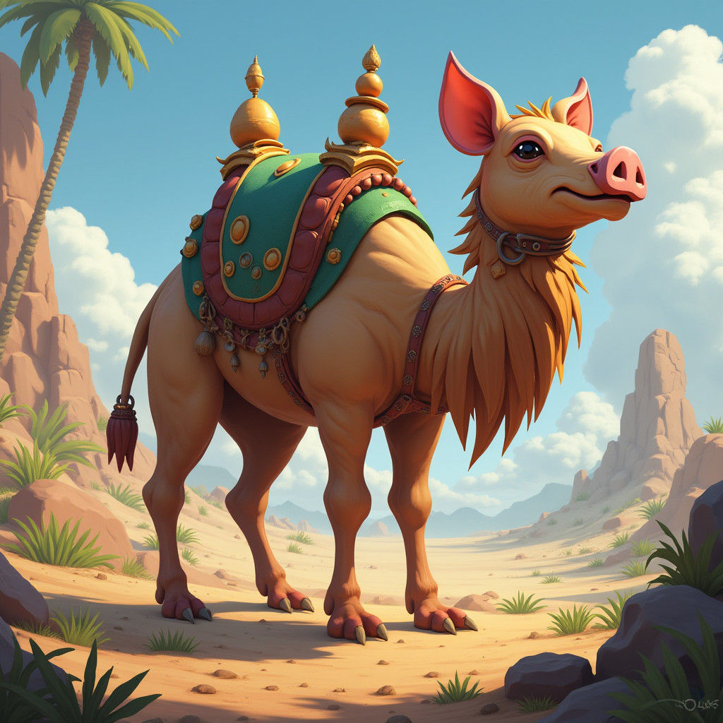 Camel-Bodied Pig: A Fantasy Creature Concept Art