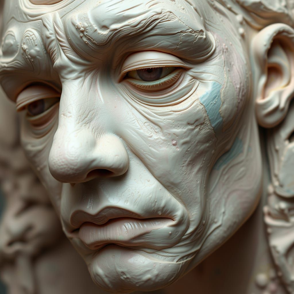 Clay Face Sculpture in Pastel Colors