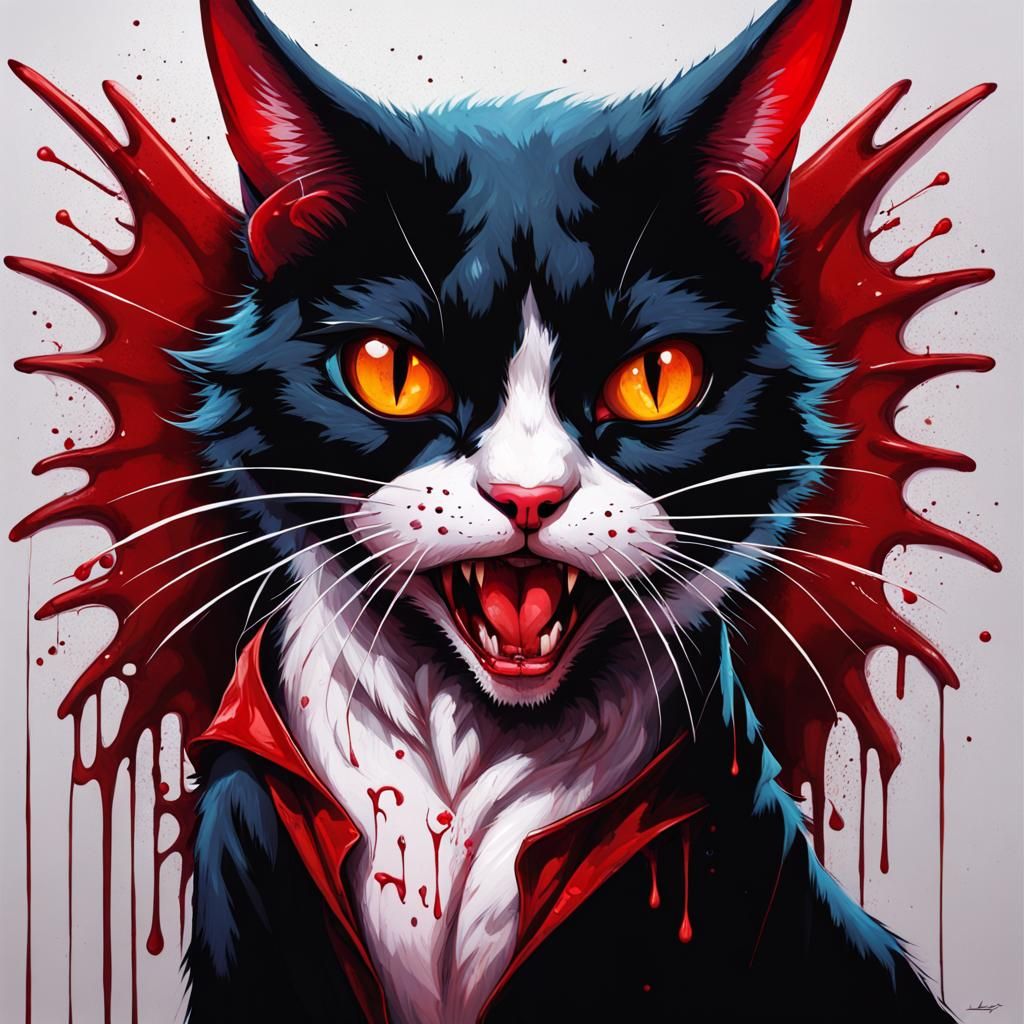 Vampire Cat with Fangs in Graffiti Street Art
