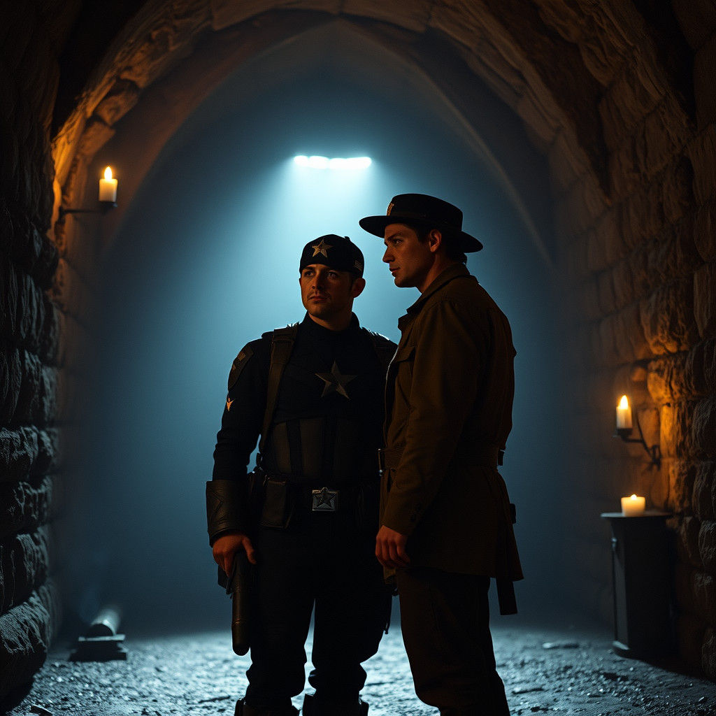 Captain America and Bucky in Candlelit Catacombs
