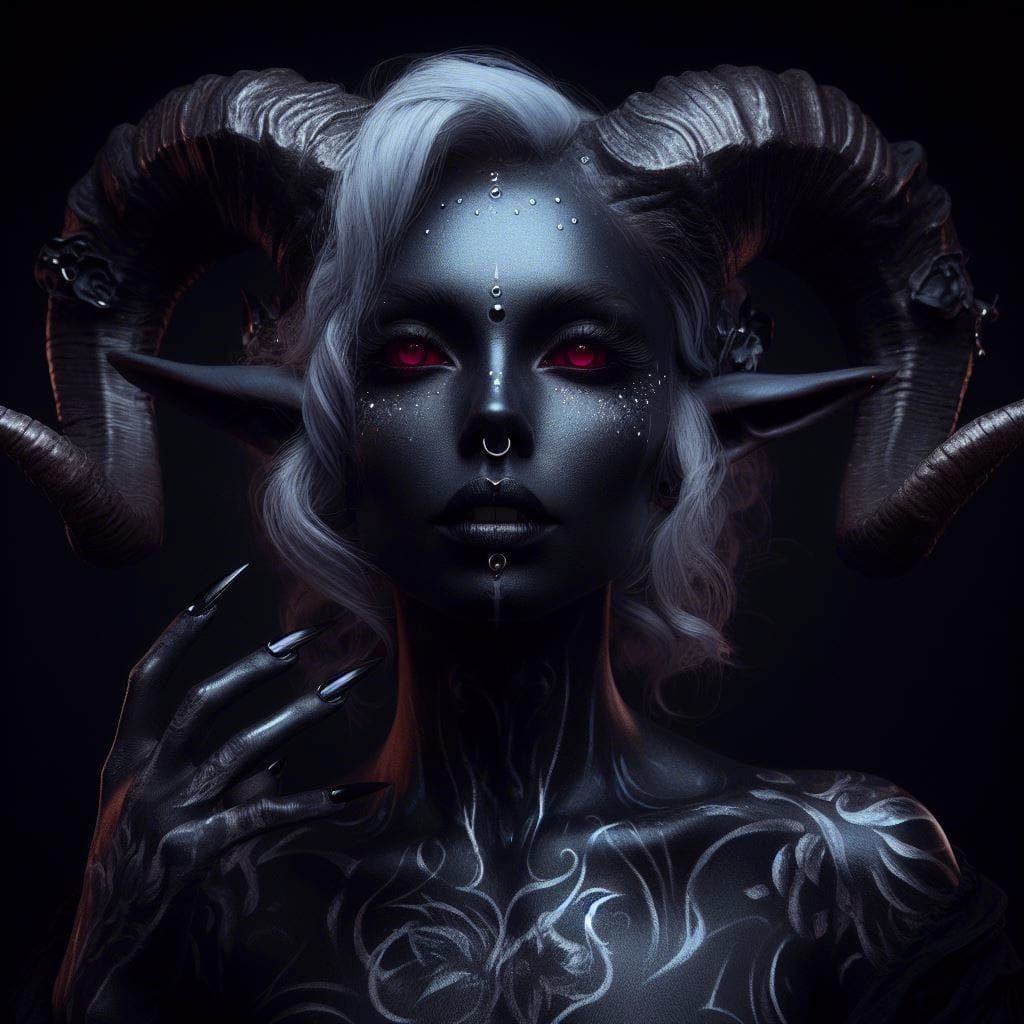 Dark Fantasy Tiefling Witch Portrait in Digital Art Style