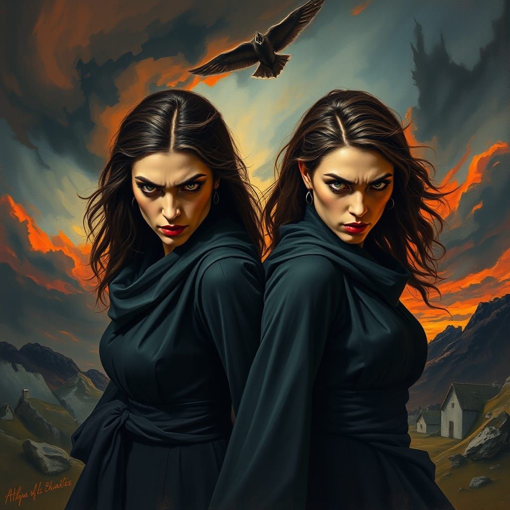 Women in Fiery Passion, Dark Fantasy Art