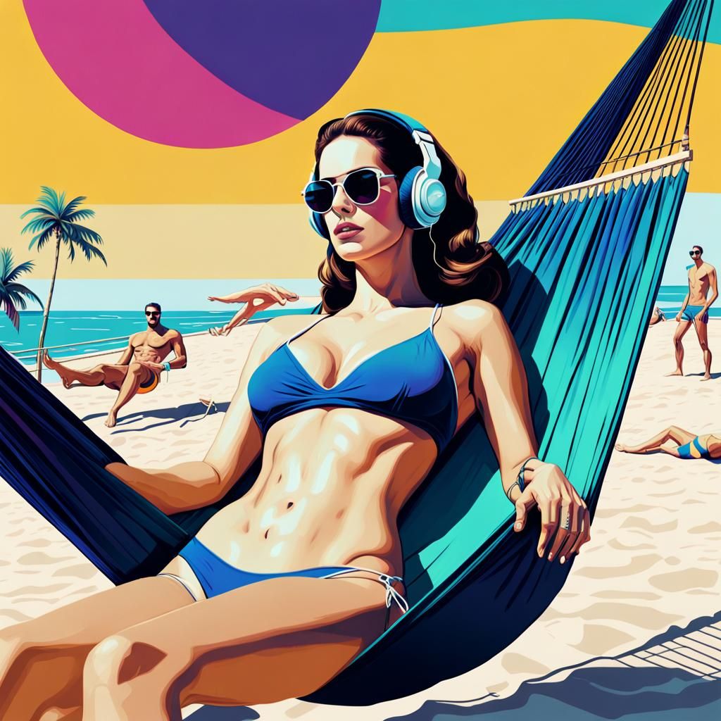 Lana Del Rey Hammock Beach Scene in Pop Art