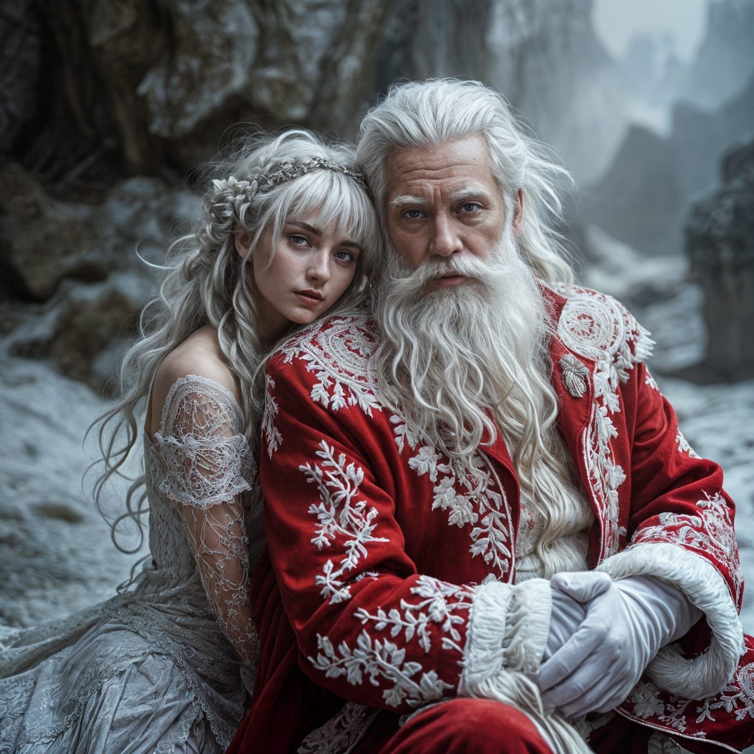 Ethereal Woman Meets Enchanted Santa in a Whimsical, Dreamli...