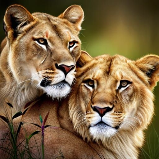 Lioness and Cub with Broken Glass Effect
