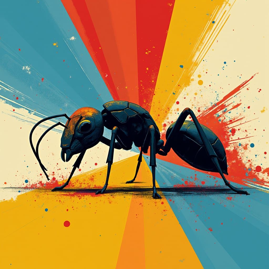 Geometric Ant in Bauhaus Pop Art Style