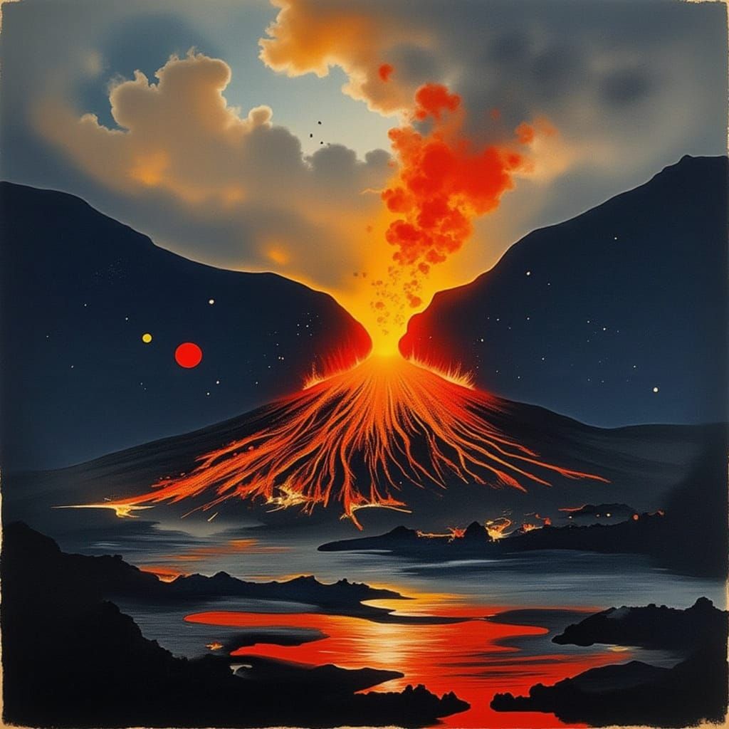 Erupting Volcano in a Digital Art Style