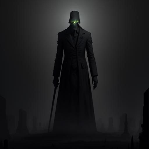 Shadow Man in Foggy Graveyard: Detailed Matte Painting