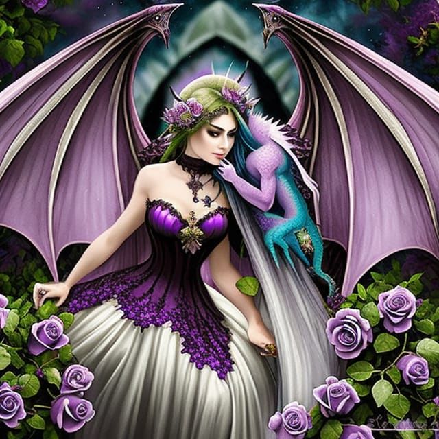 Marcela the lilac rose fairy has adopted a very shy dragon