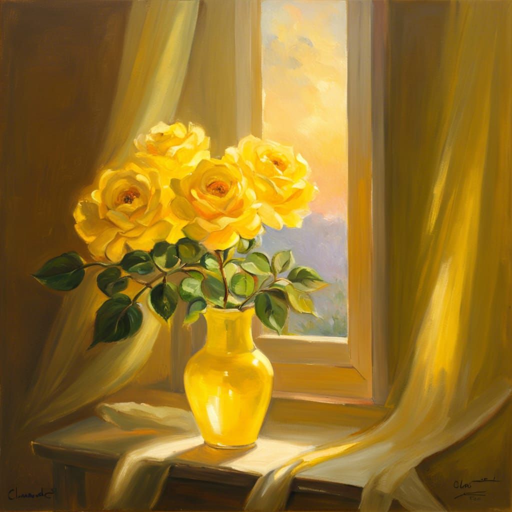 Yellow Rose Sunrise: An Impressionistic Oil Painting