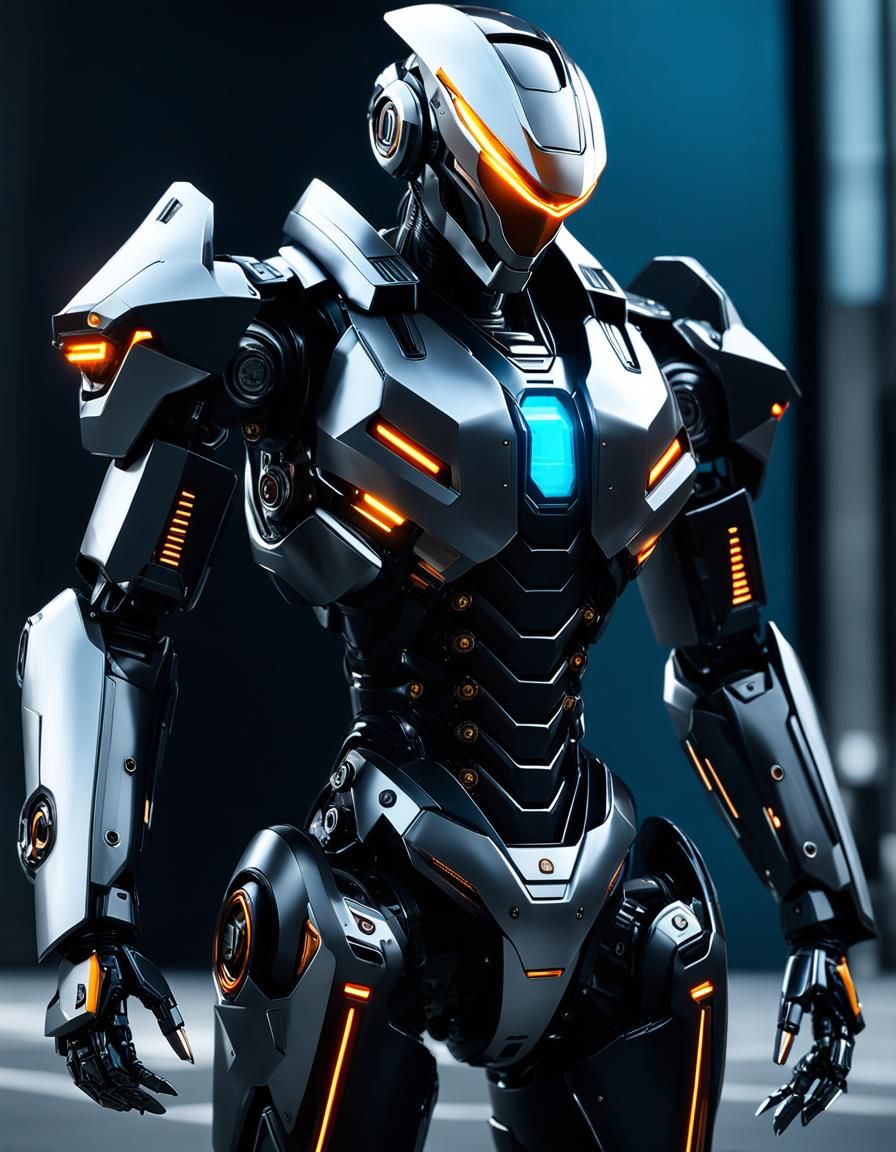 Stylish Cyberpunk Robot in Sci-Fi Armor