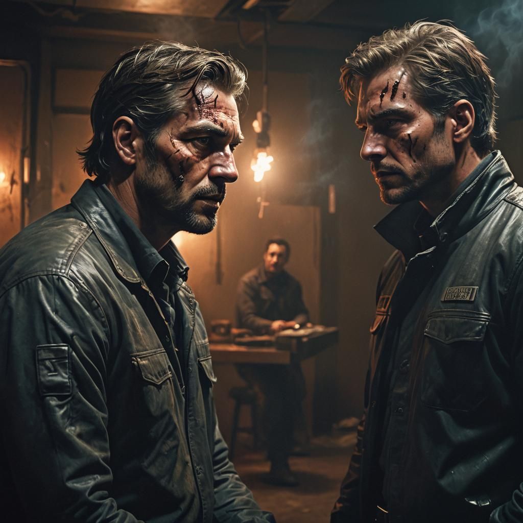 Dramatic Interrogation Scene in Hyperrealistic Style