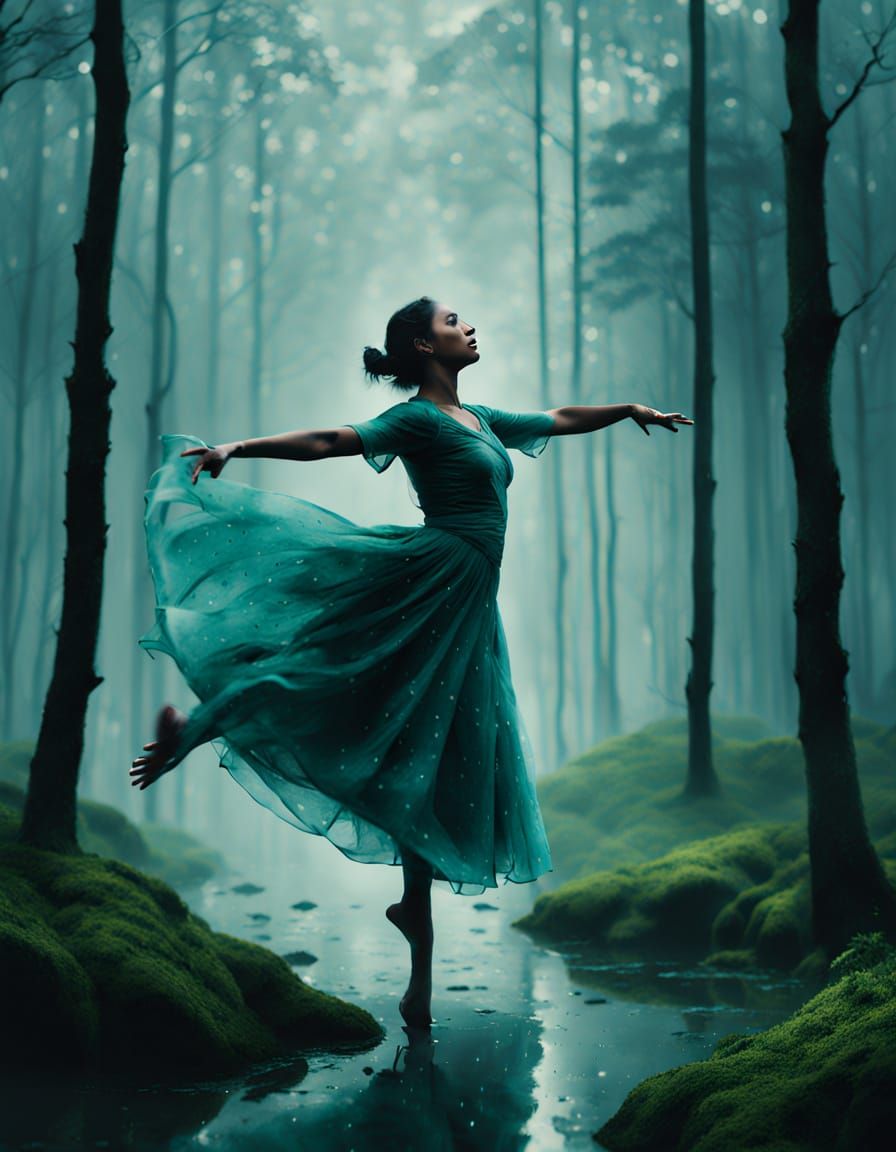 Ethereal Bengali Dancer in Rainy Forest