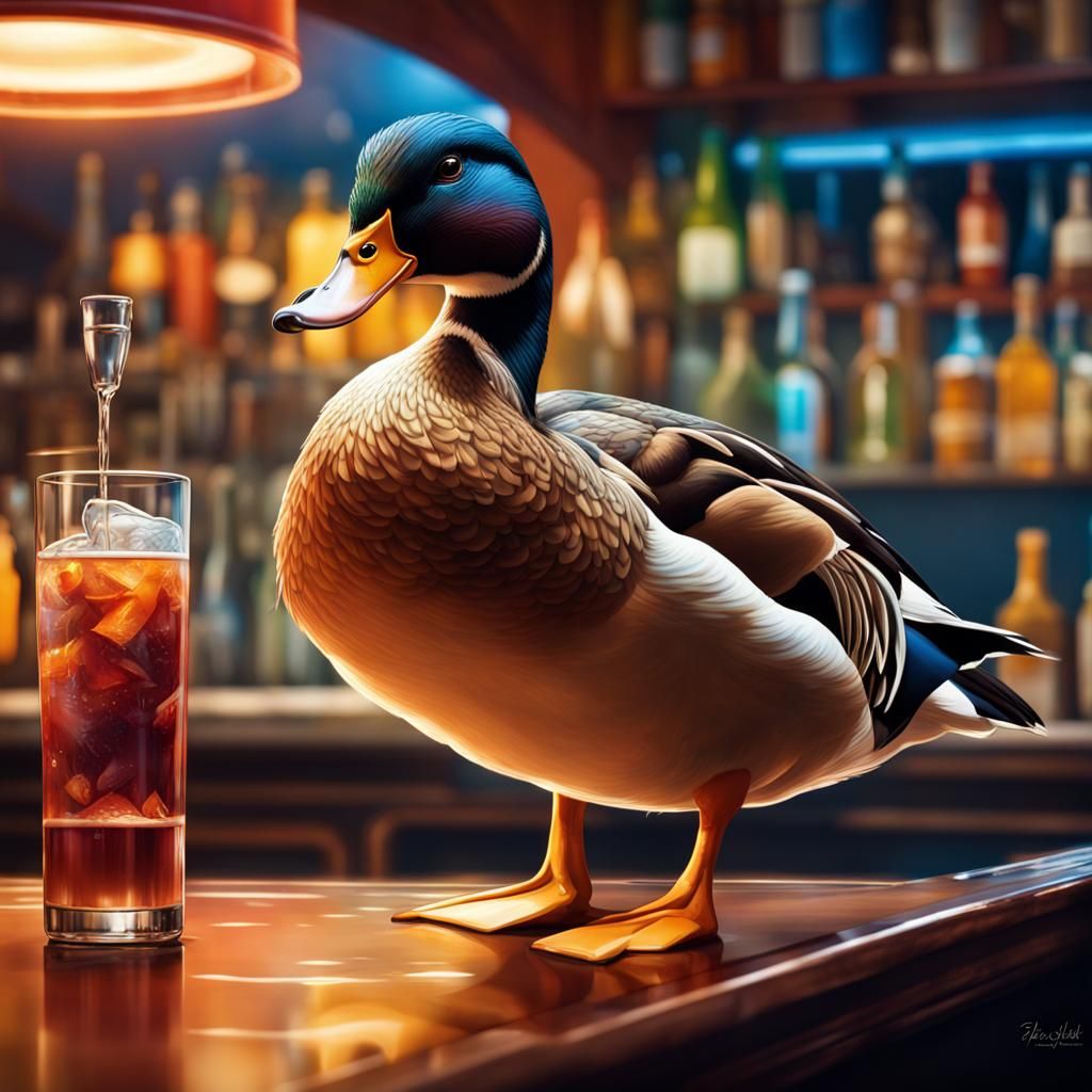 Hyperrealistic Duck at a Bar Concept Art