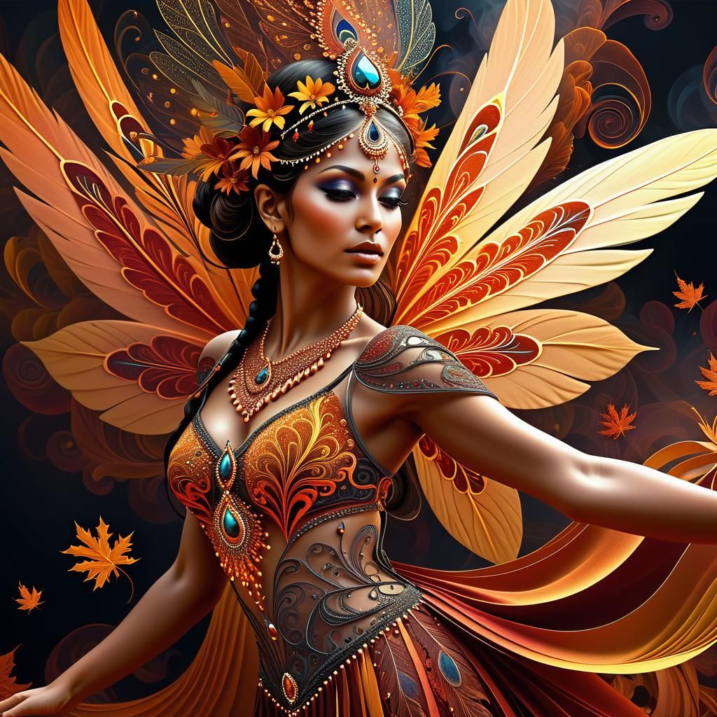 Ethereal Indian Autumn Fairy in Whirling Colors