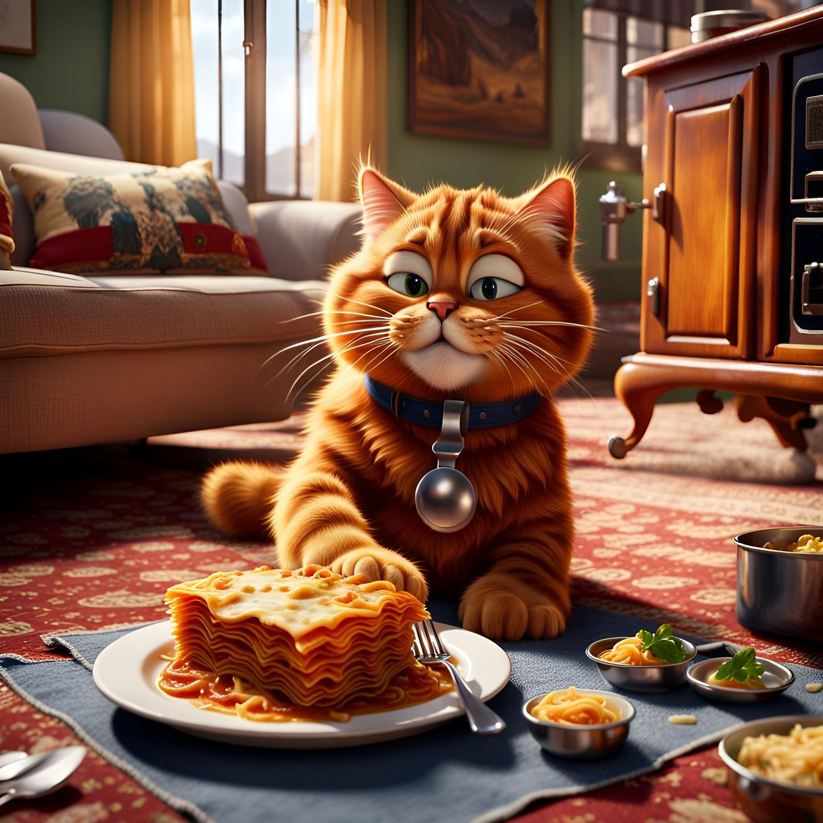 Nostalgic Nibble: Garfield's Reminiscent Lasagna Banquet