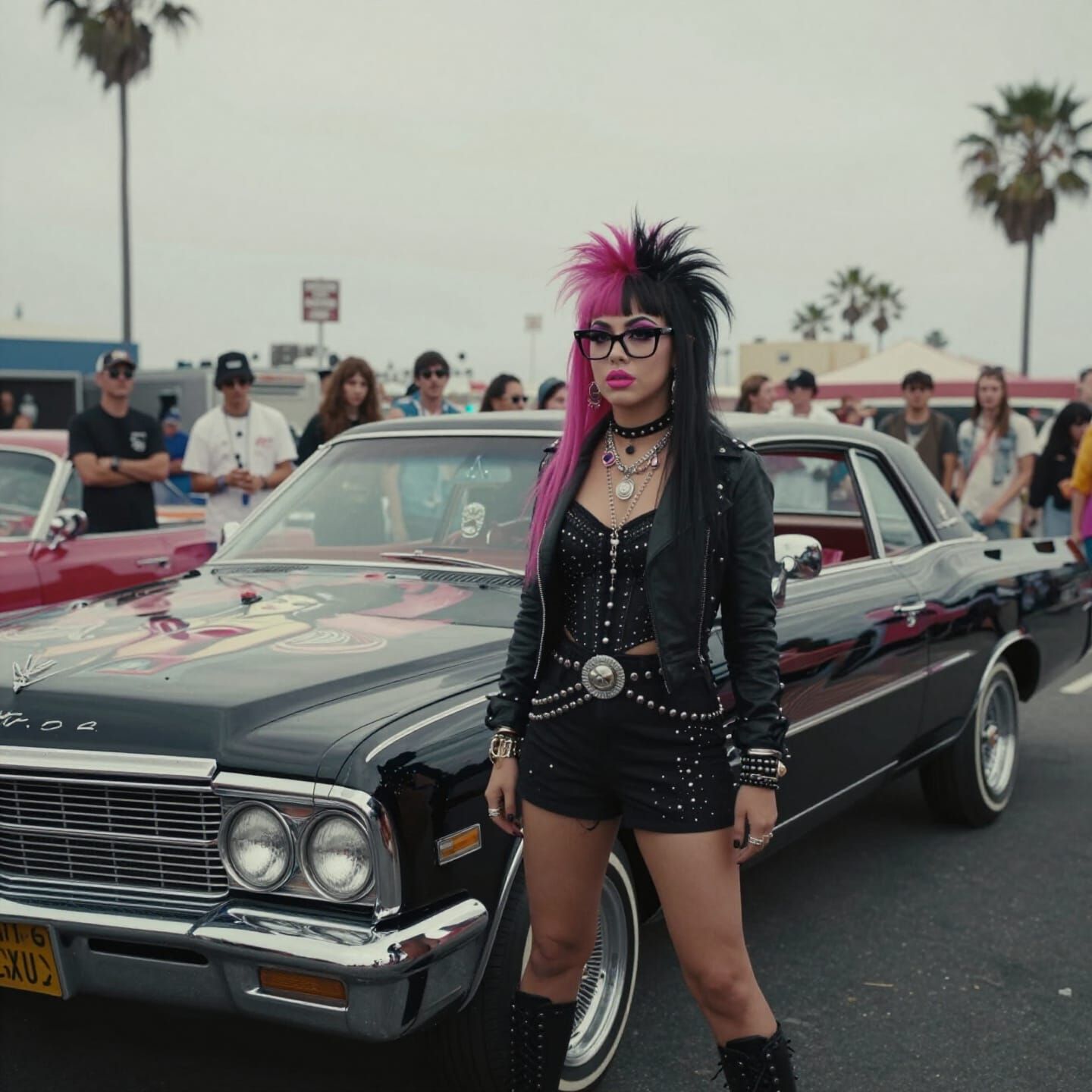Punk Woman and Lowrider at Venice Beach Car Show