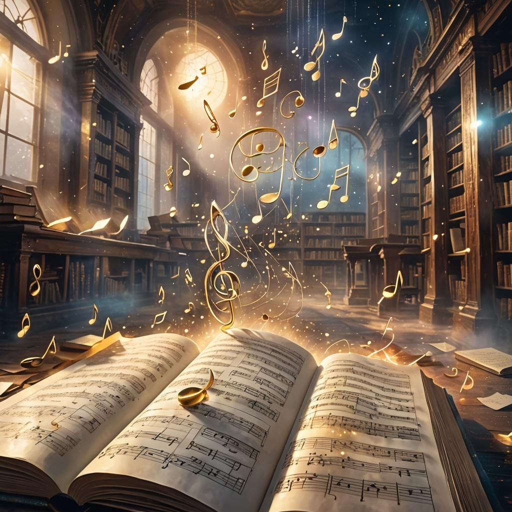 Enchanted Book: Music Notes in Abandoned Library