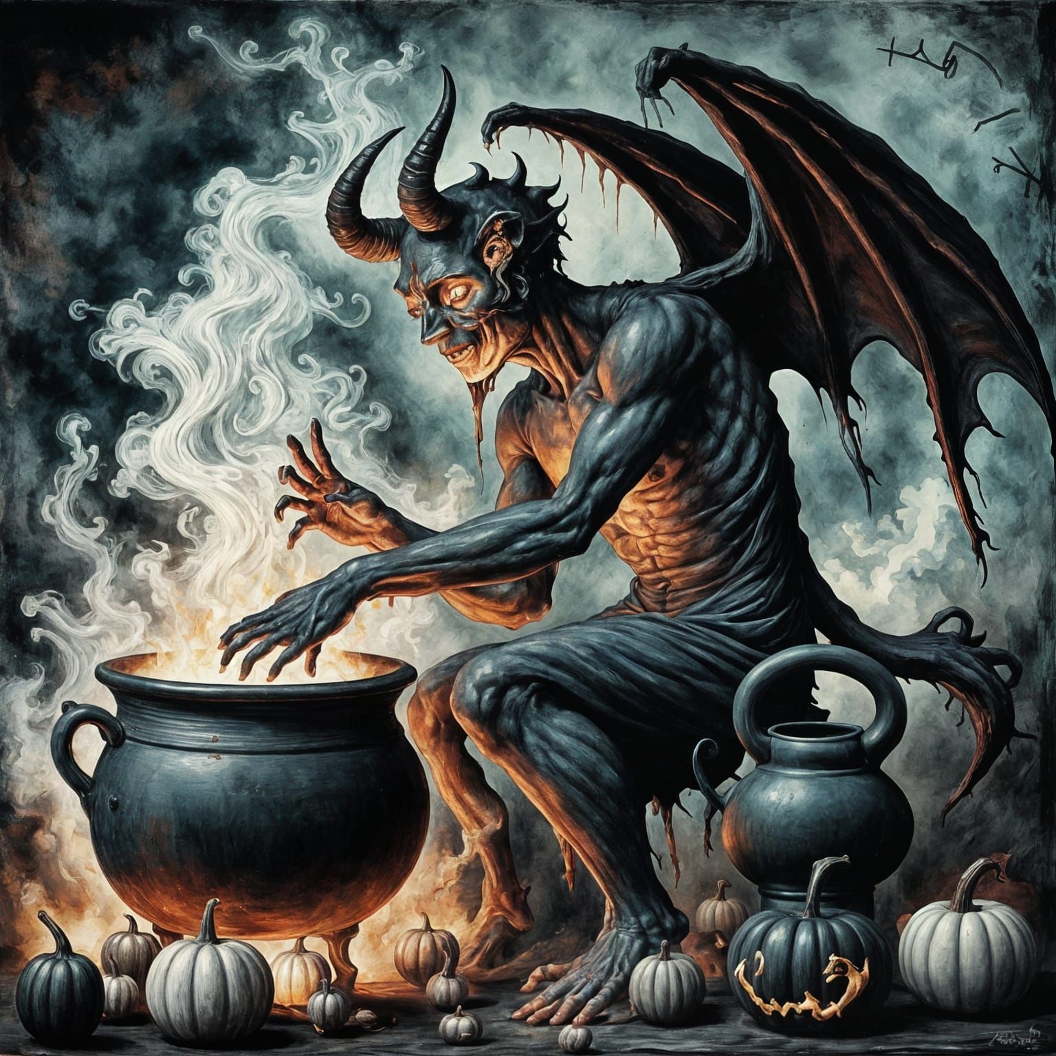 Surreal Devil in Mysterious Setting, Inspired by Classic Art