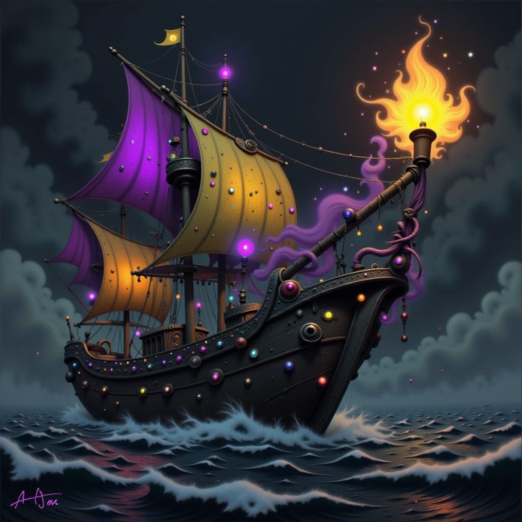Sailing Vessel in Dark Fantasy Style