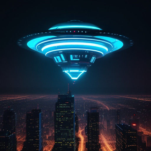 Neon Dreams: Futuristic Cityscape Under UFO Illumination