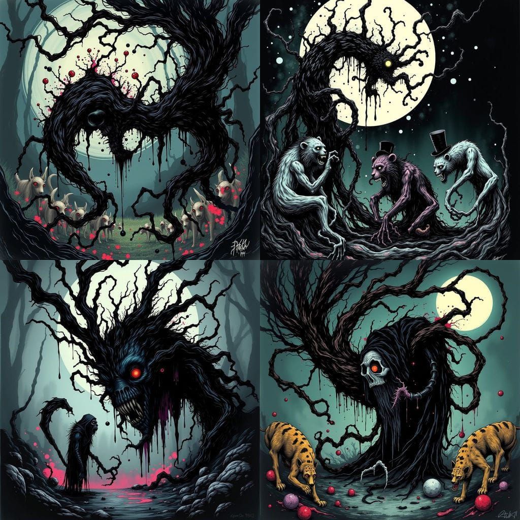 Darkly Whimsical Scene of Lions Devouring Grim Reaper Under ...