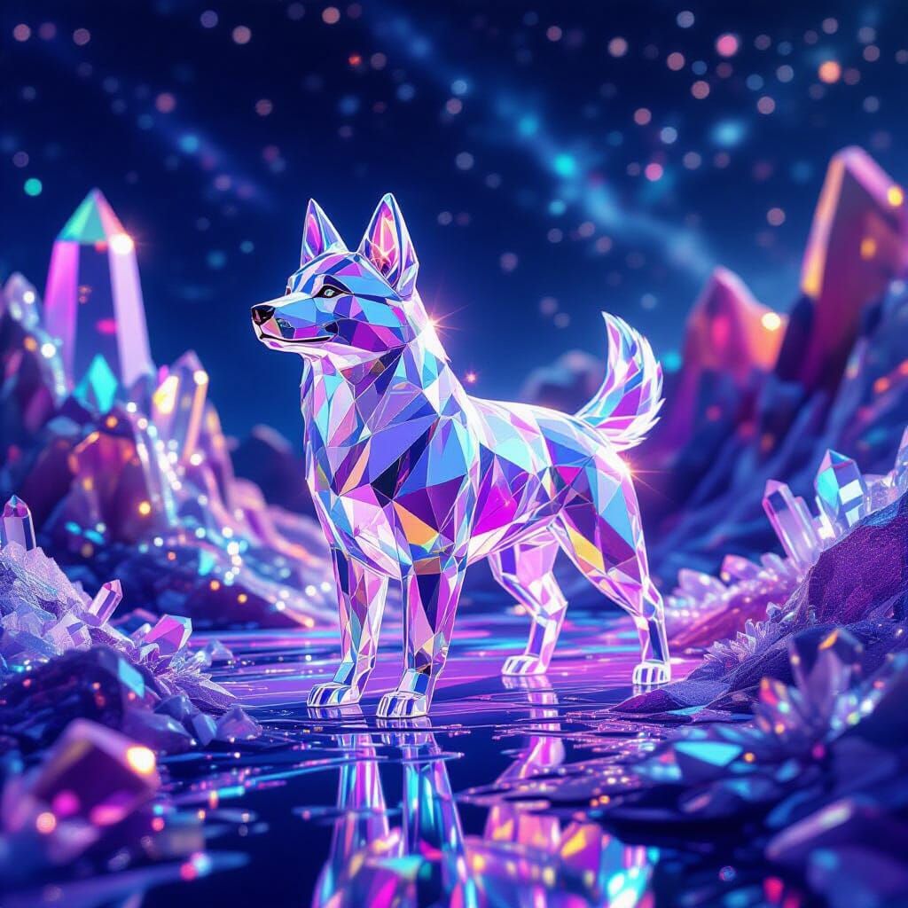Crystal Dog on Alien World, Astral Cosmic Illustration