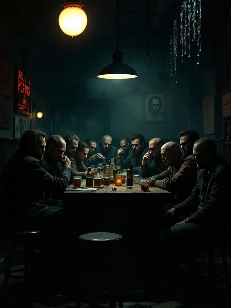 Melancholic Dive Bar Scene in Film Noir Style