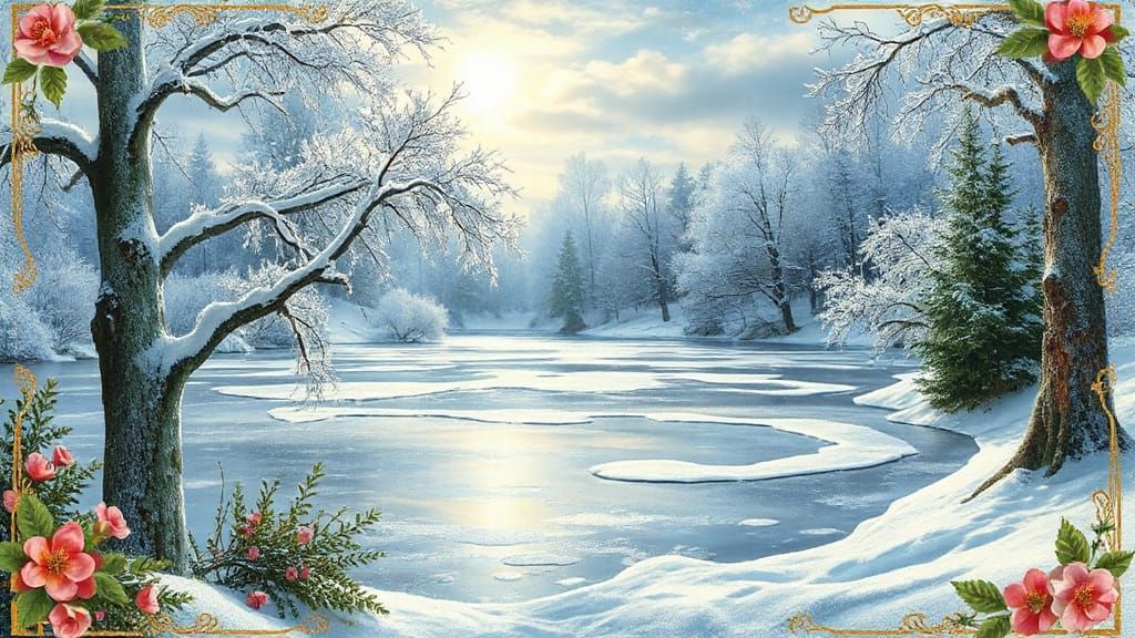 Whimsical Winter Spring Fusion in Art Nouveau Style