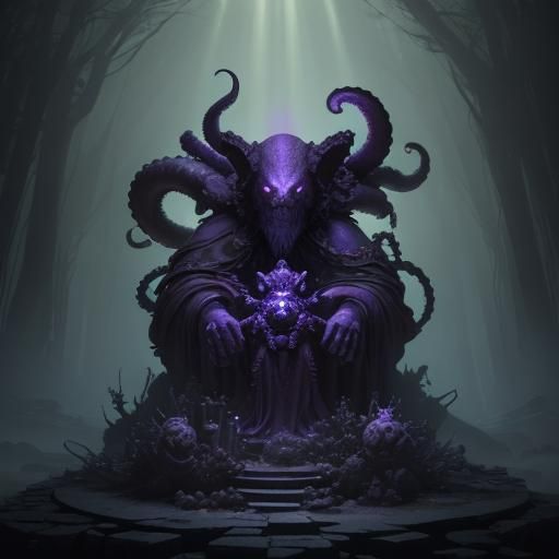 Octopus Teddy Bear Altar in Dark Fantasy Style