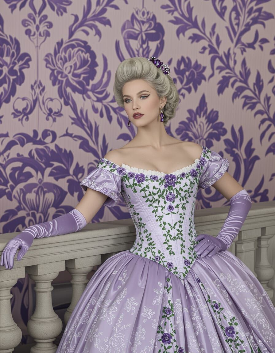 Noblewoman in Lilac Brocade Gown with Amethyst Crown